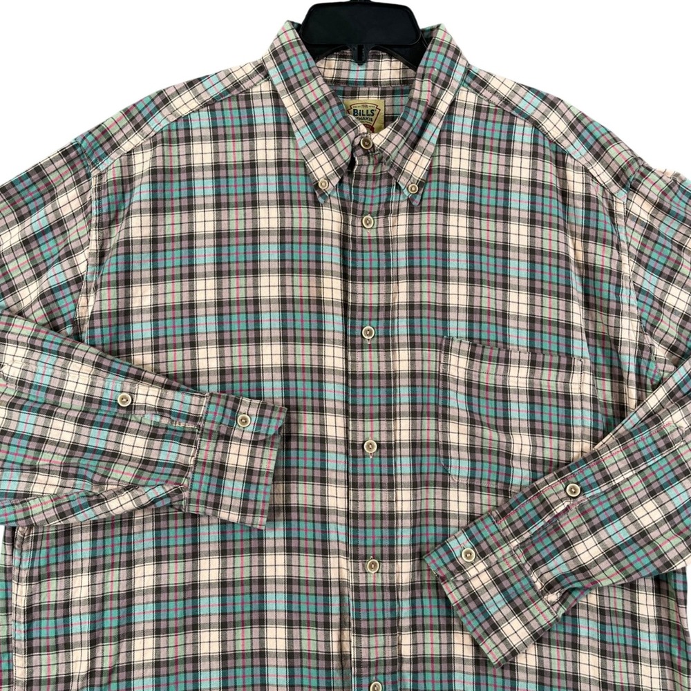 Bills Khakis Classic Fit Plaid Button Down Shirt Mens XL Cotton Teal USA Made